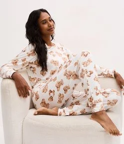 Pijama Longo Peach Touch com Estampa de Ursinhos