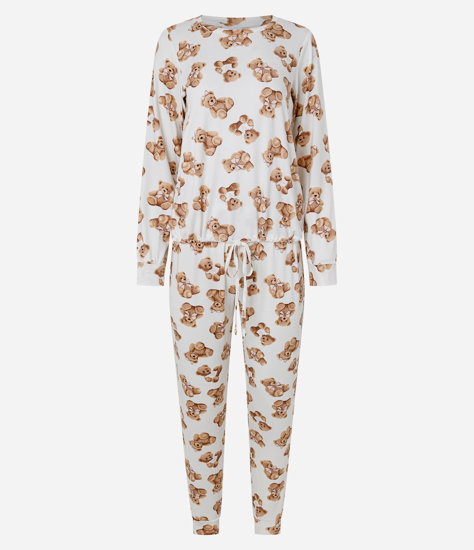 Pijama Longo Peach Touch com Estampa de Ursinhos Branco/Bege 5