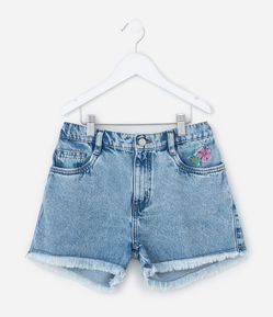 Short Infantil Regular em Jeans com Flor Bordada - Tam 7 a 14  Anos