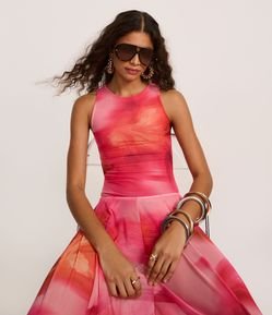 Body em Tule com Estampa Abstrata