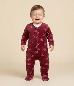 Macacão Infantil em Plush com Estampa de Laços - Tam 0 a 18 meses