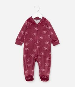 Macacão Infantil em Plush com Estampa de Laços - Tam 0 a 18 meses