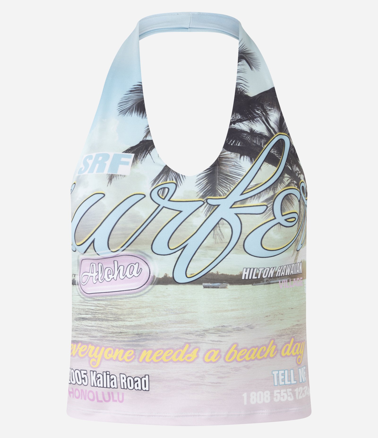 Blusa Frente Única em Microfibra com Estampa Praia Aloha Multicores 8