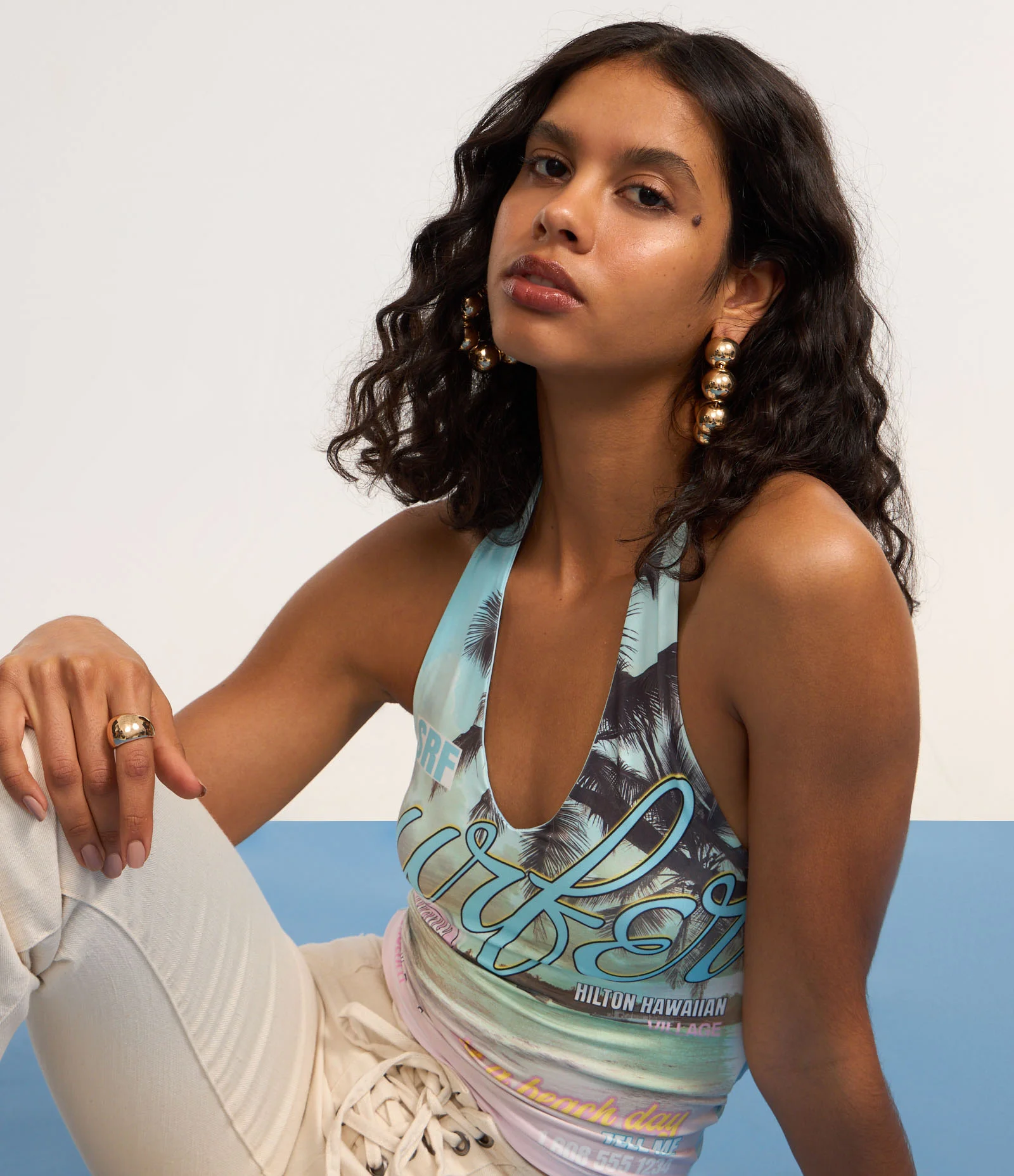 Blusa Frente Única em Microfibra com Estampa Praia Aloha Multicores 6