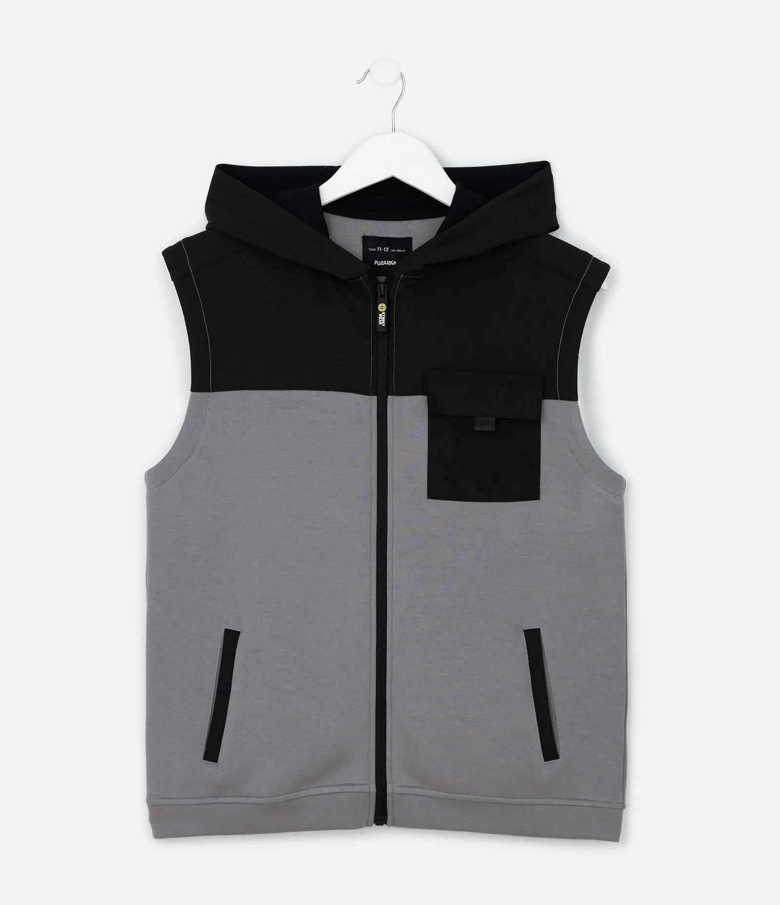 Colete Infantil em Moletom sem Felpa com Capuz – Tam 5 a 14 Anos Preto/Cinza 1