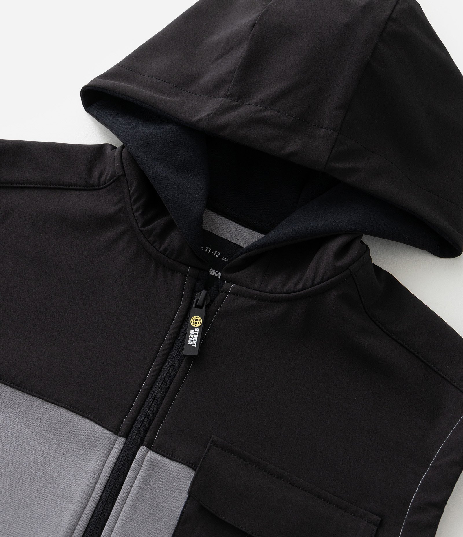 Colete Infantil em Moletom sem Felpa com Capuz – Tam 5 a 14 Anos Preto/Cinza 7