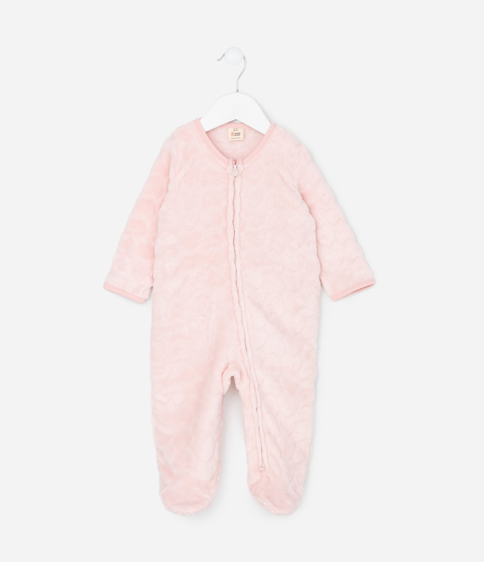 Macacão Longo em Fleece com Textura de Corações - Tam RN a 18 meses Rosa 1