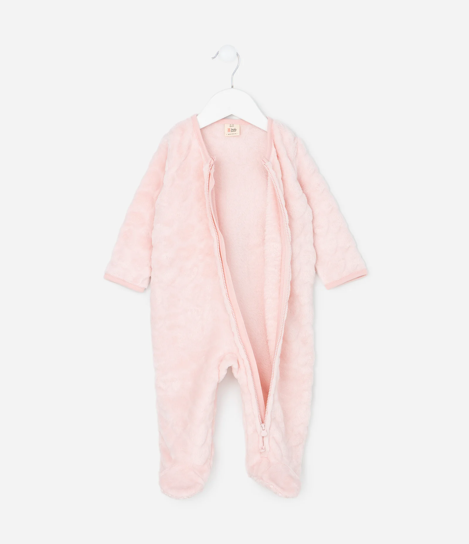 Macacão Longo em Fleece com Textura de Corações - Tam RN a 18 meses Rosa 2