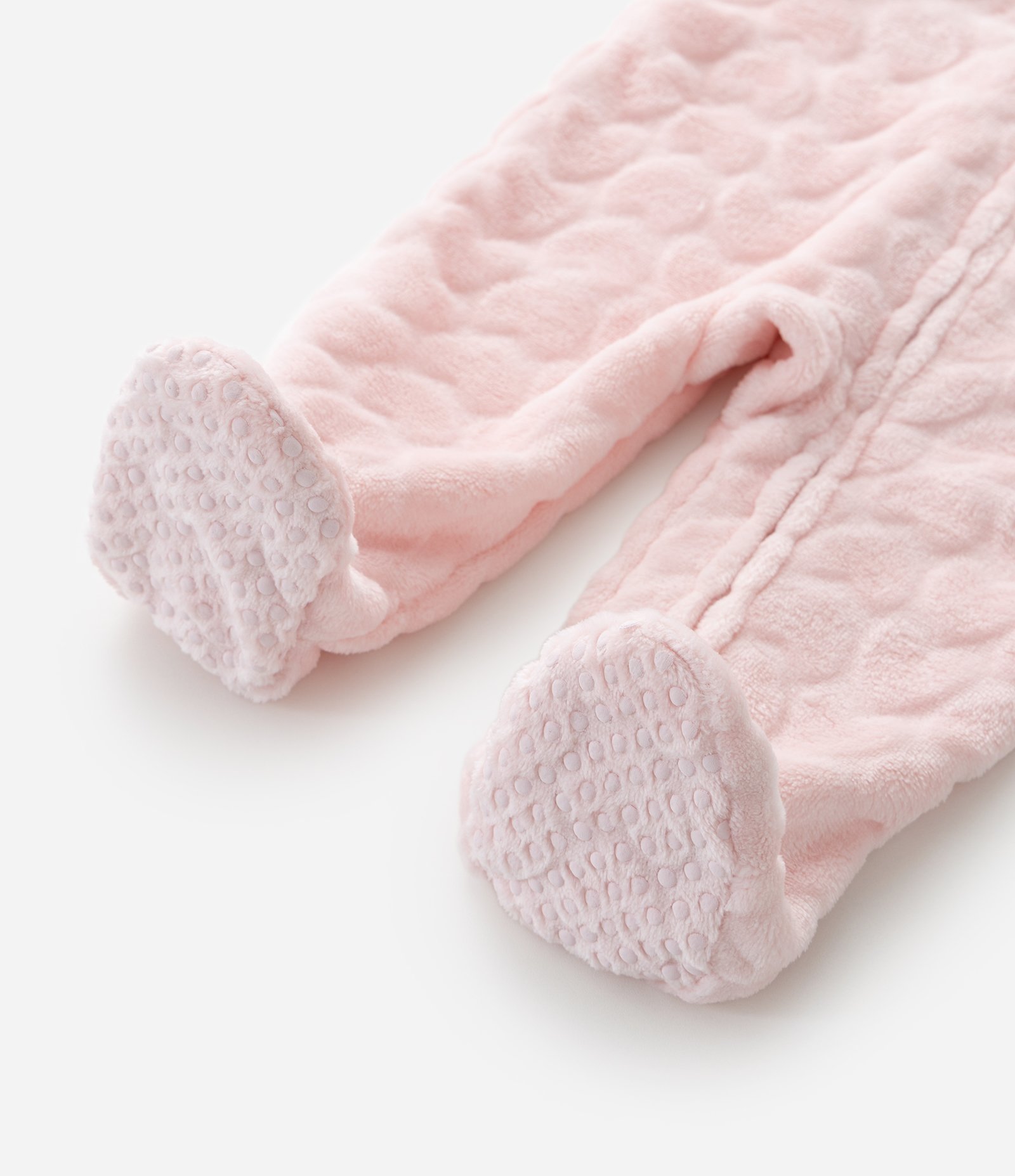 Macacão Longo em Fleece com Textura de Corações - Tam RN a 18 meses Rosa 5