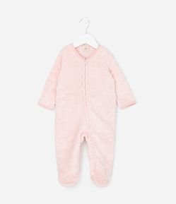 Macacão Longo em Fleece com Textura de Corações - Tam RN a 18 meses