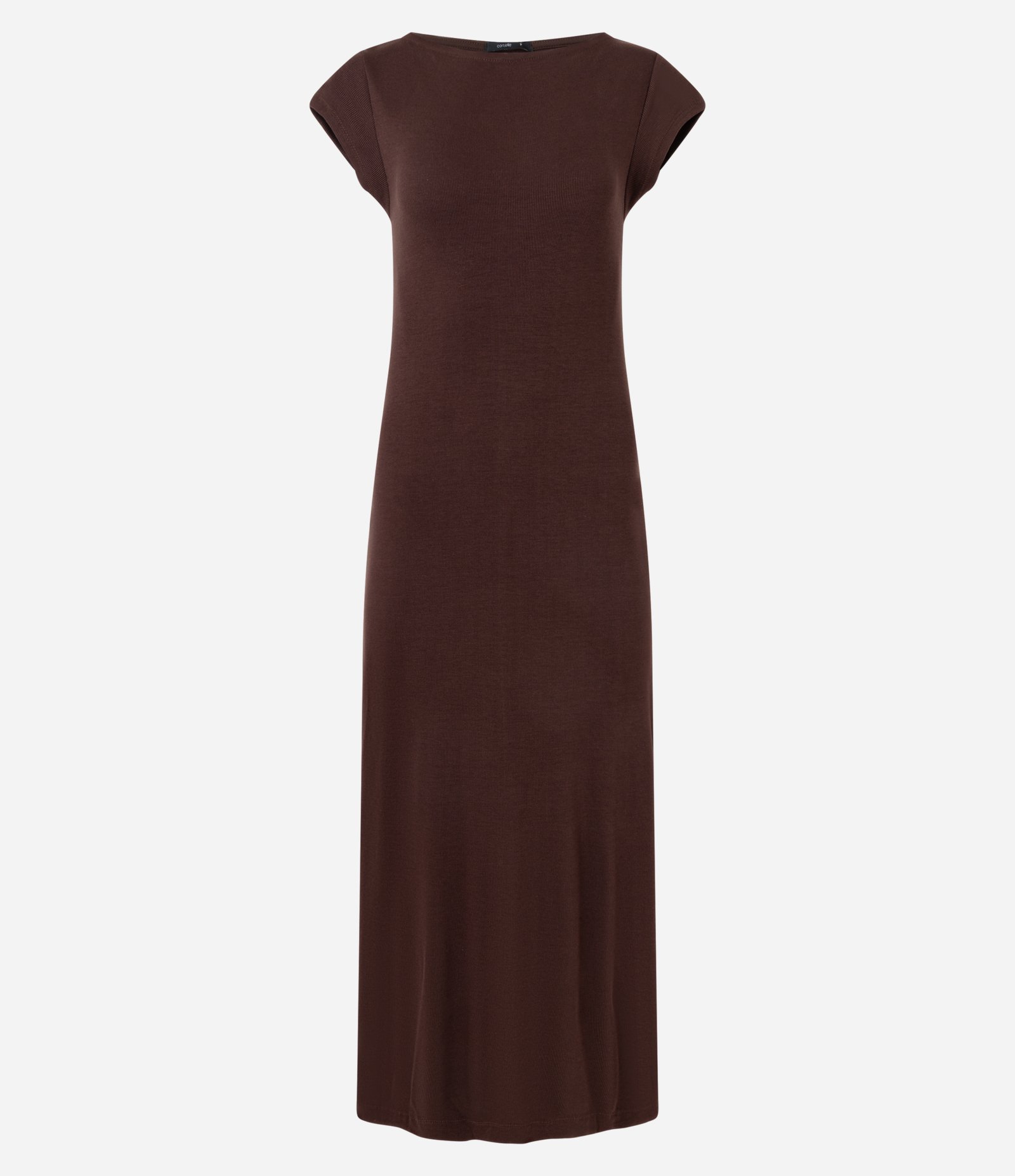 Vestido Longo Canelado em Ribana com Fenda Marrom 7