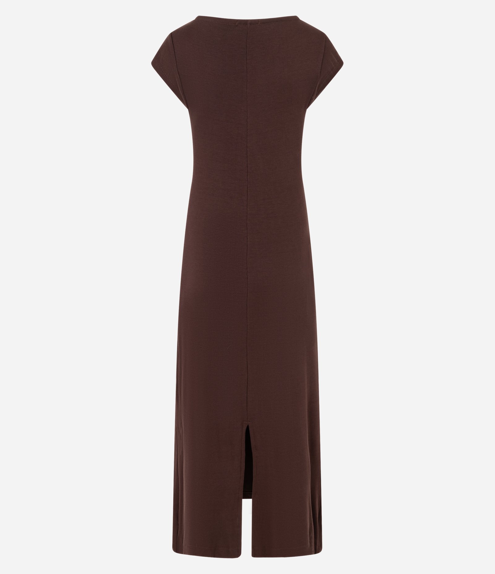 Vestido Longo Canelado em Ribana com Fenda Marrom 10