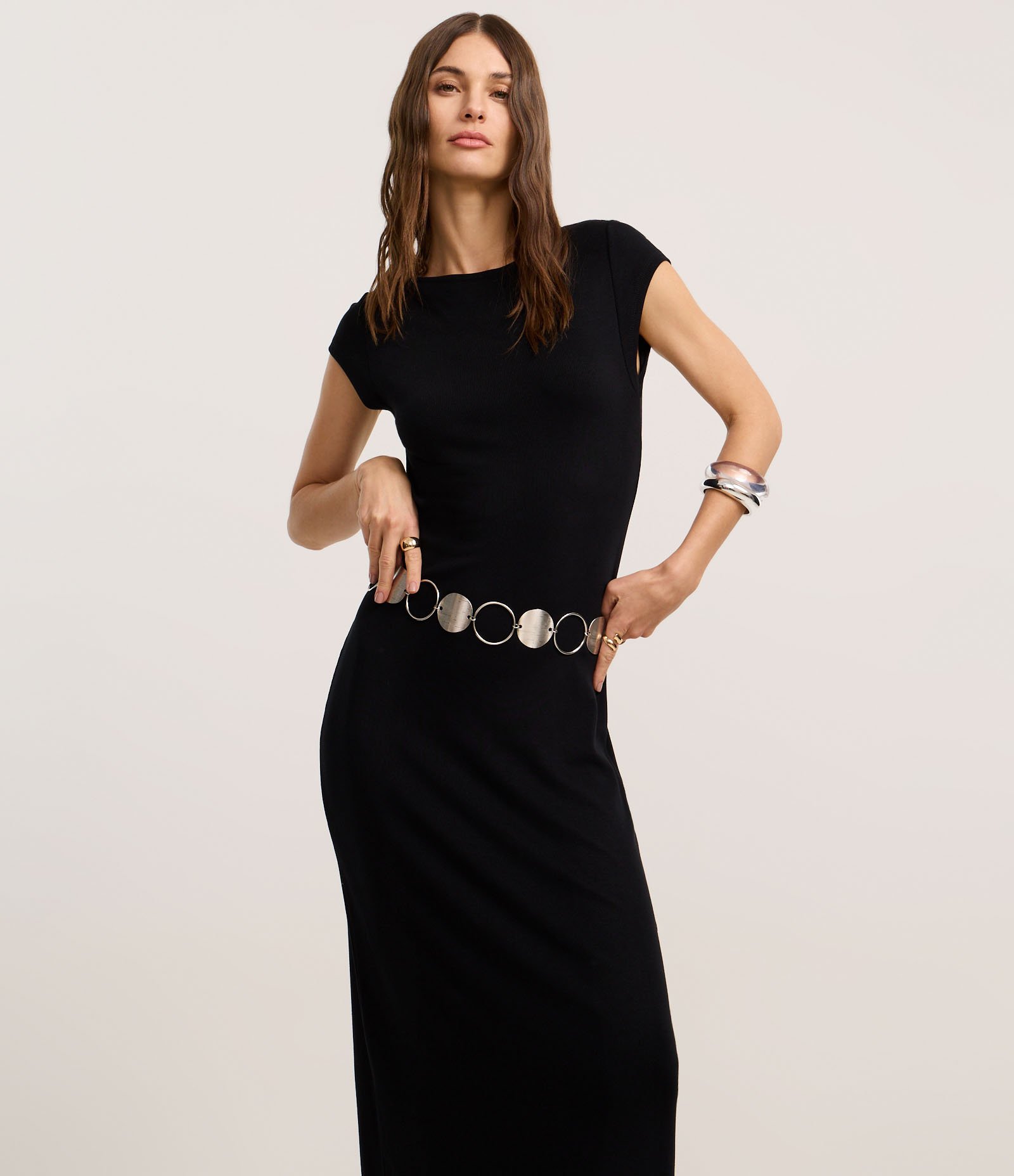 Vestido Longo Canelado em Ribana com Fenda Preto 2