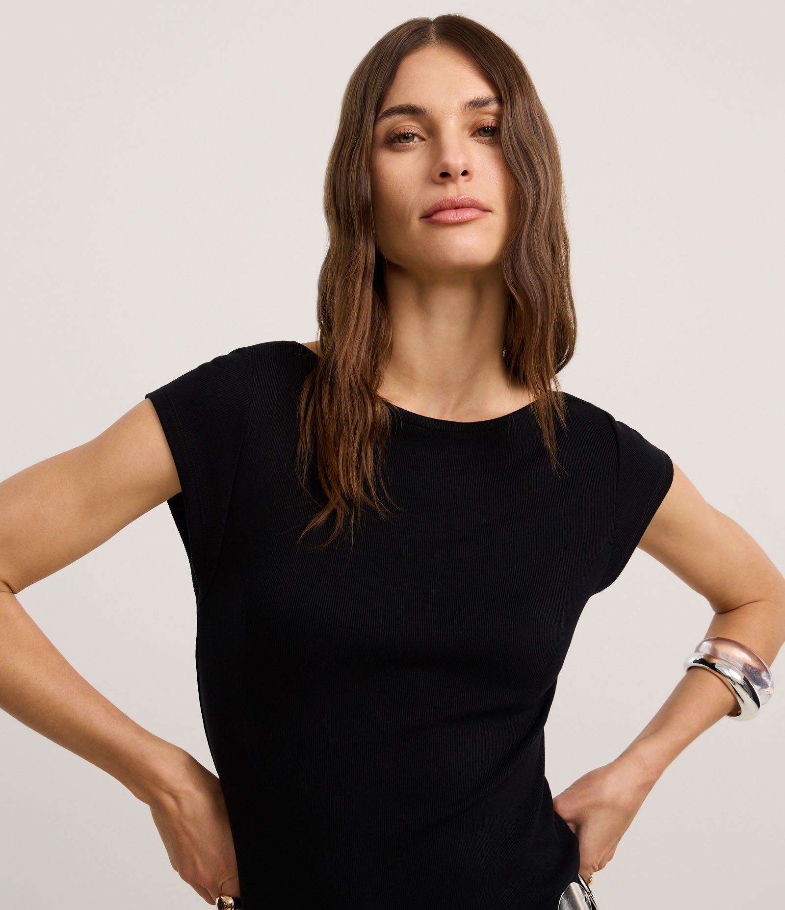 Vestido Longo Canelado em Ribana com Fenda Preto 3