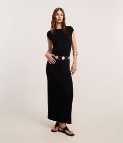 Vestido Longo Canelado em Ribana com Fenda