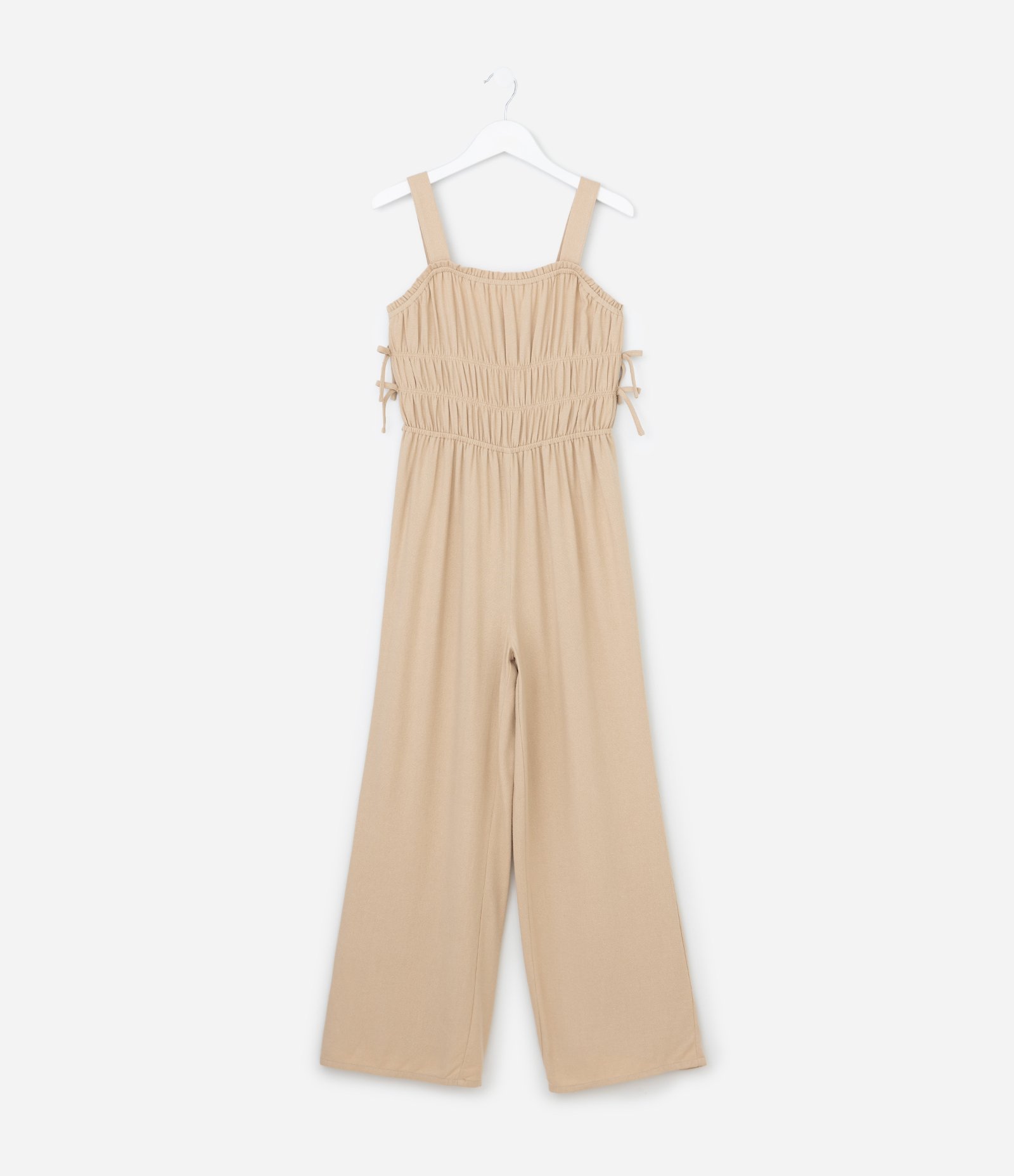 Macacão Infantil com Alças e Franzidos – Tam 5 a 14 Anos Bege Claro 1