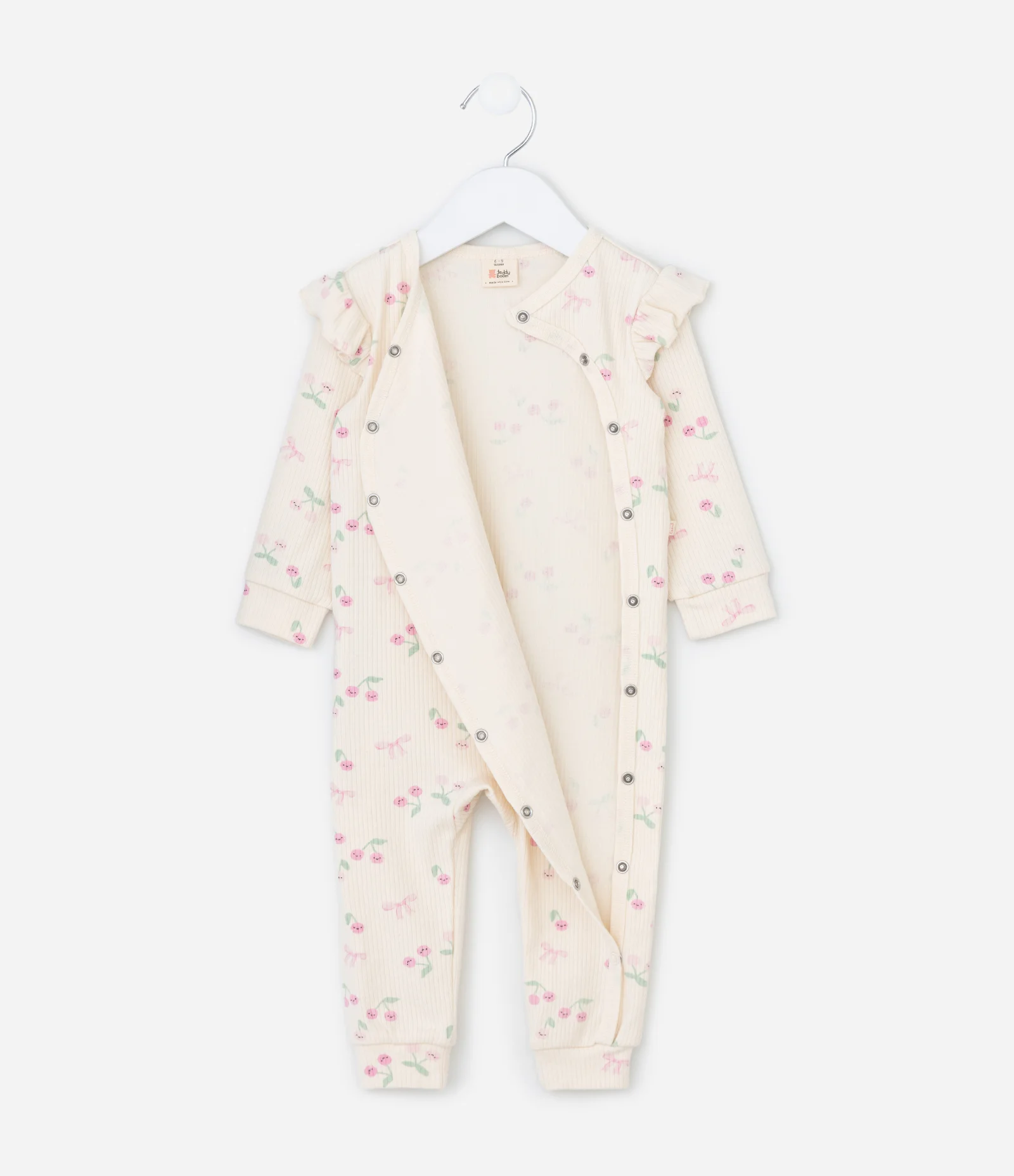 Macacão Infantil Manga Longa com Estampa Cerejinha – Tam 0 a 18 Meses Bege Claro 2