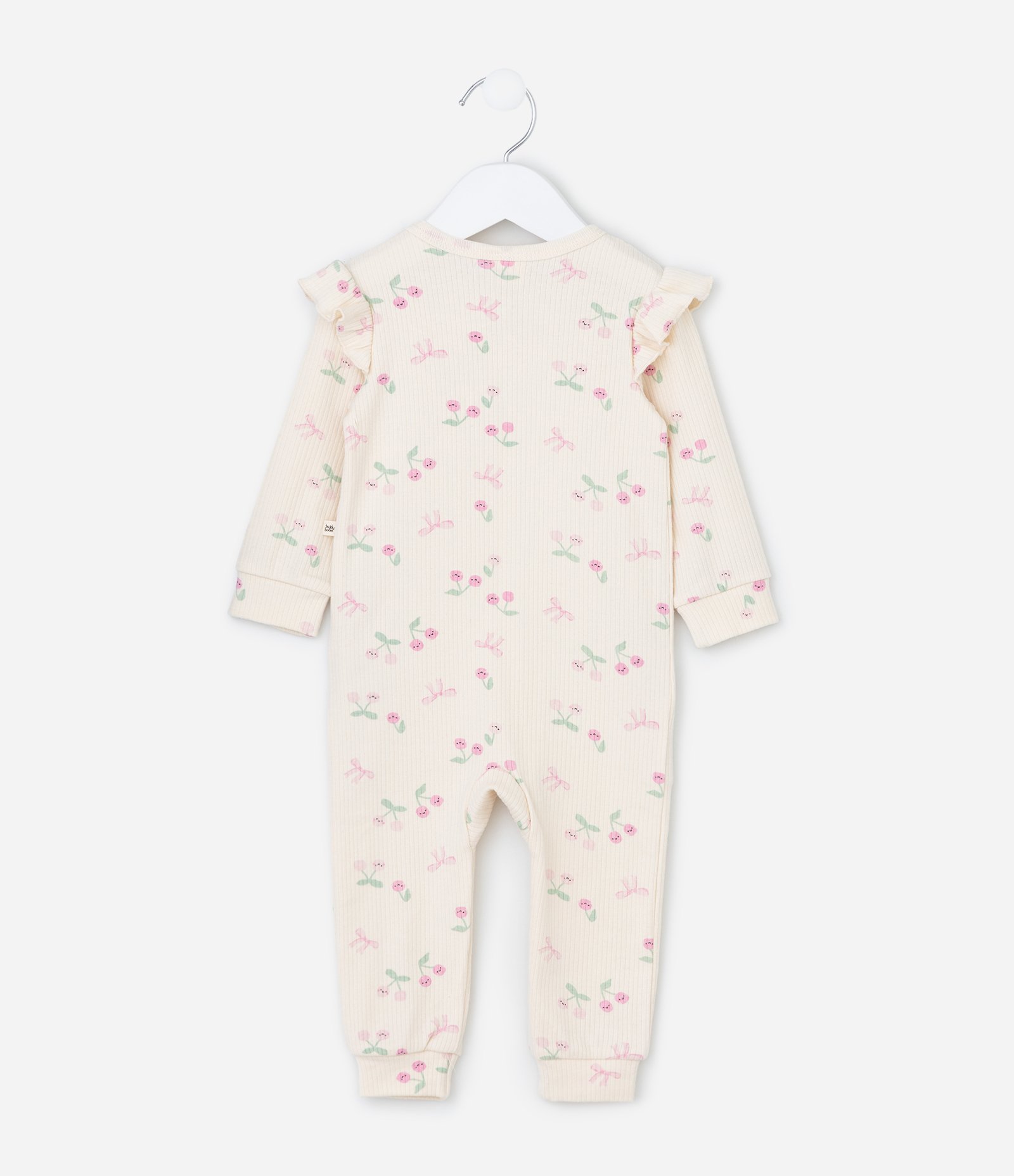 Macacão Infantil Manga Longa com Estampa Cerejinha – Tam 0 a 18 Meses Bege Claro 3