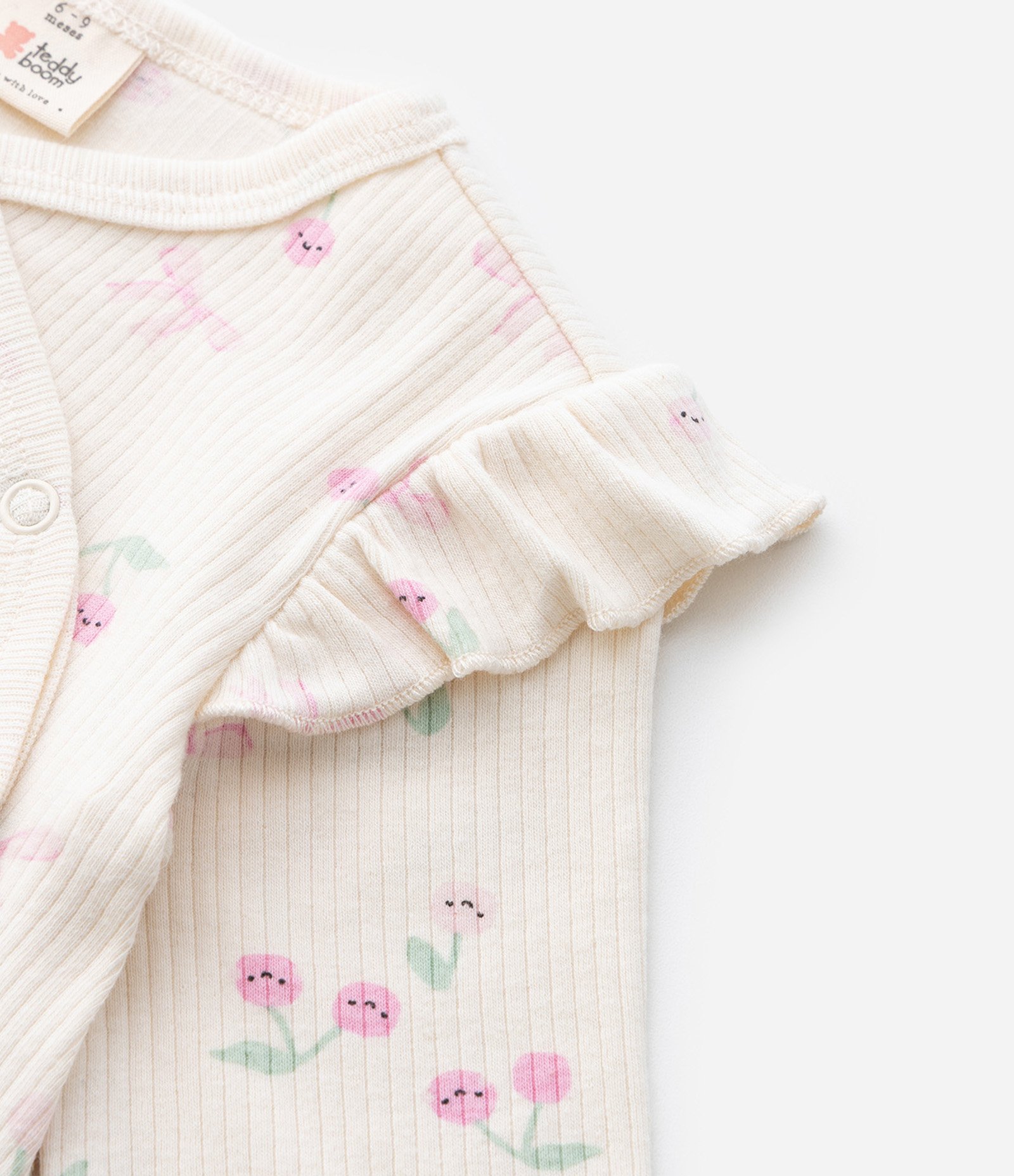 Macacão Infantil Manga Longa com Estampa Cerejinha – Tam 0 a 18 Meses Bege Claro 5