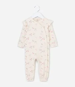 Macacão Infantil Manga Longa com Estampa Cerejinha – Tam 0 a 18 Meses