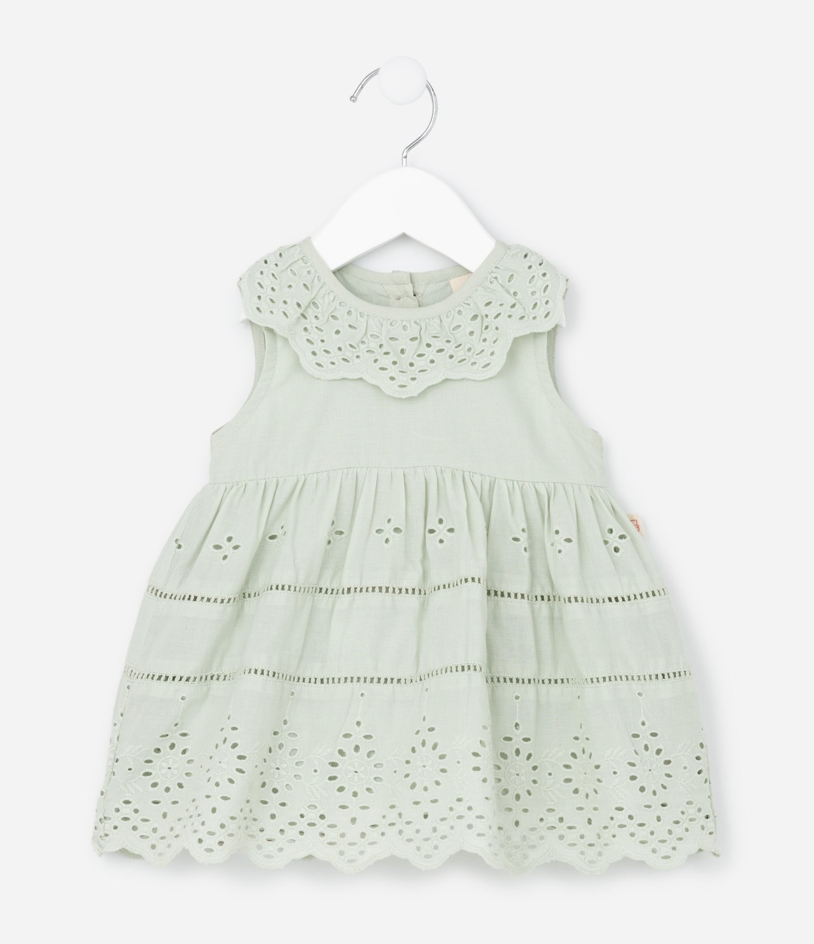 Vestido Infantil em Tricoline com Broderie Floral e Calcinha - Tam 0 a 18 Meses Verde 2