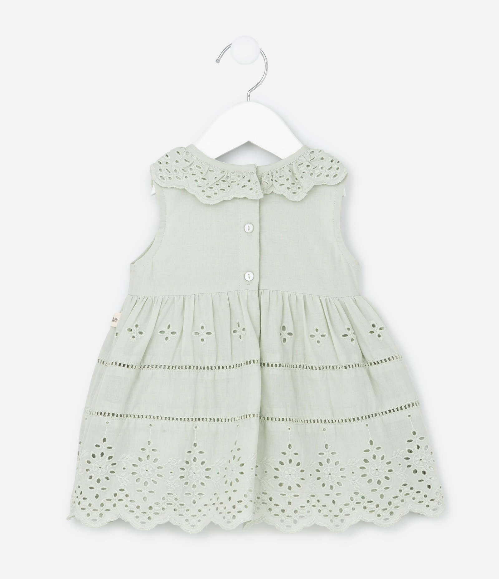 Vestido Infantil em Tricoline com Broderie Floral e Calcinha - Tam 0 a 18 Meses Verde 3
