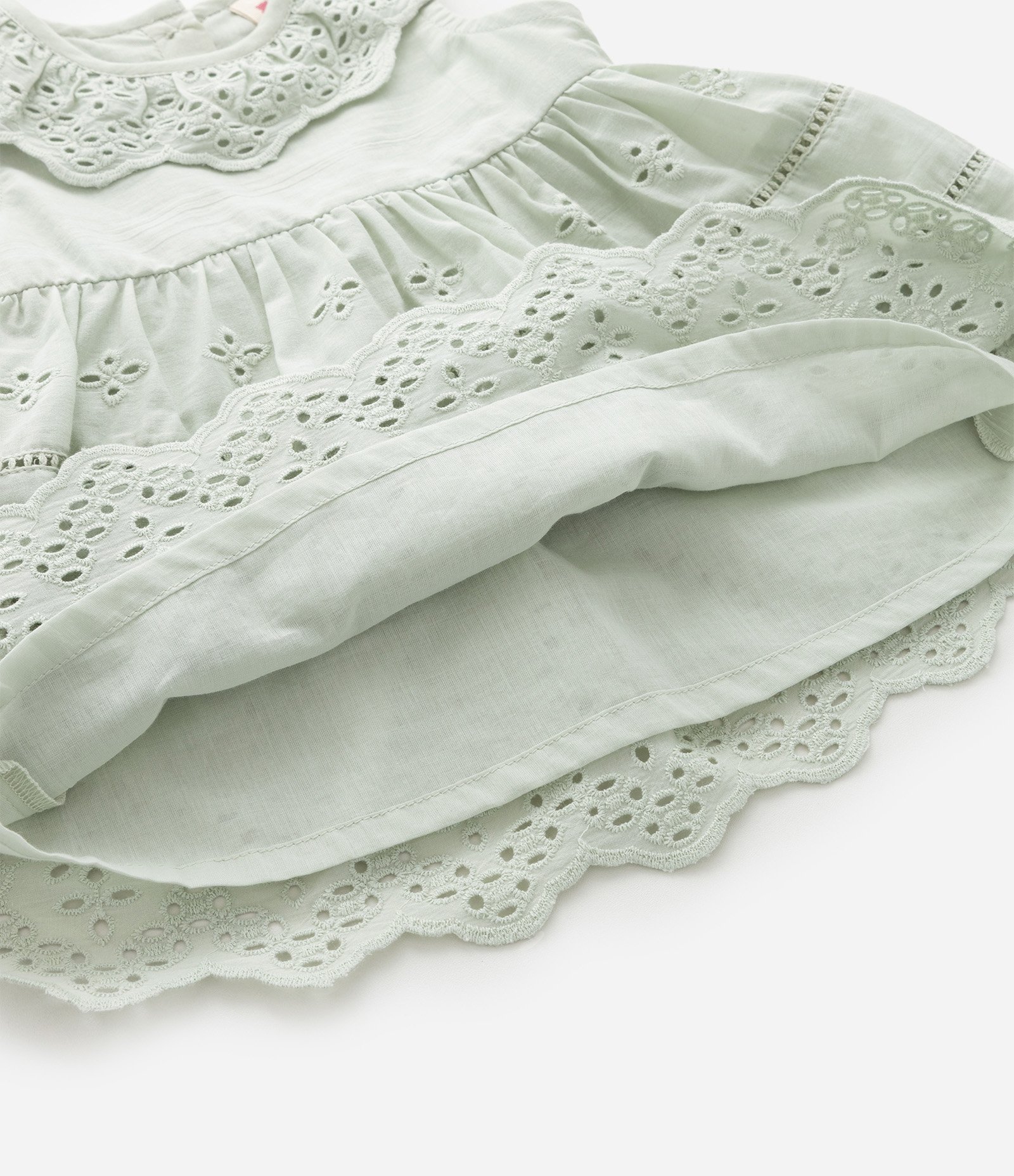 Vestido Infantil em Tricoline com Broderie Floral e Calcinha - Tam 0 a 18 Meses Verde 5