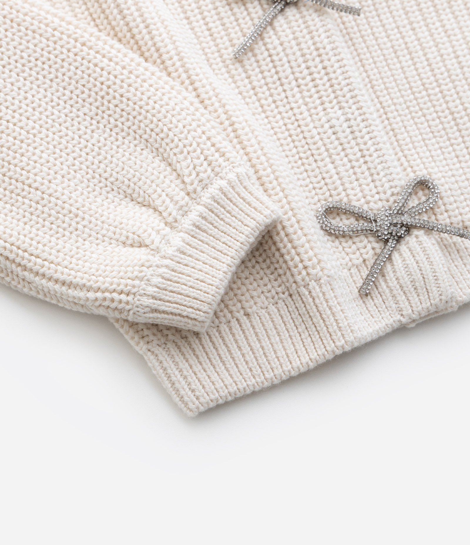Cardigan Infantil em Tricô com Laços Brilhantes Frontais – Tam 5 a 14 Anos Off White 4