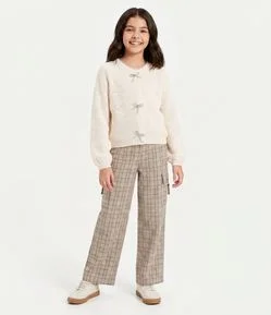 Cardigan Infantil em Tricô com Laços Brilhantes Frontais – Tam 5 a 14 Anos