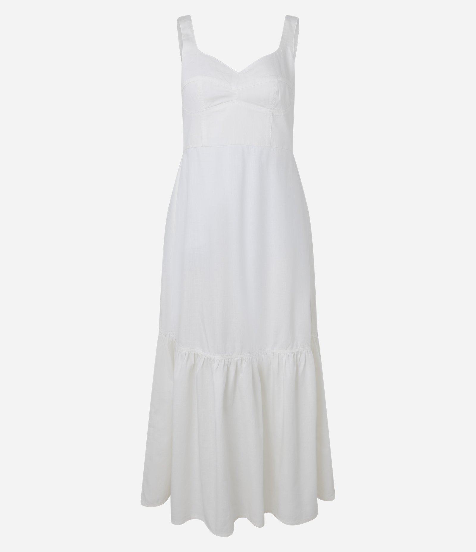 Vestido Longo em Sarja com Decote Coração Recortado Branco 5