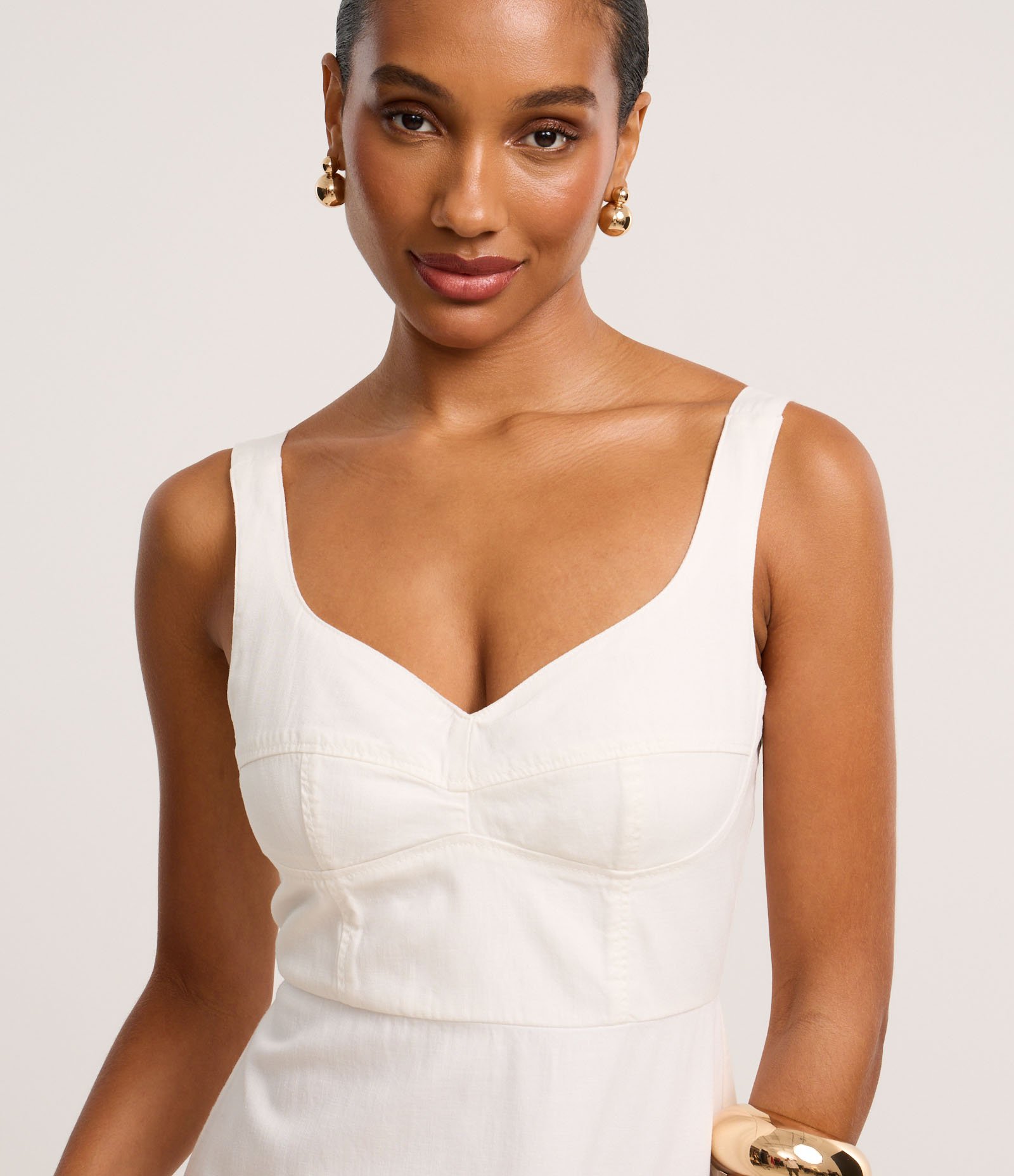 Vestido Longo em Sarja com Decote Coração Recortado Branco 3