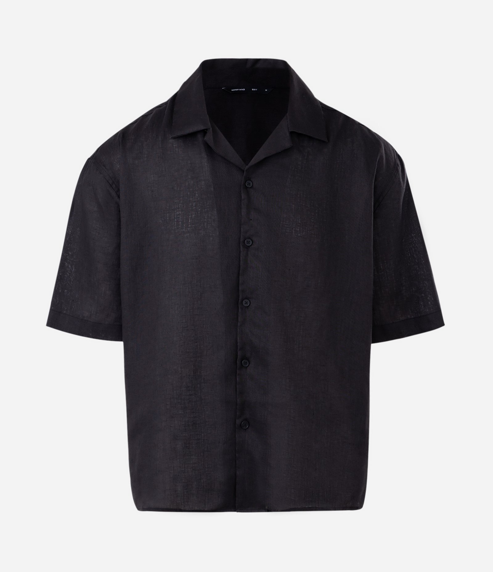 Camisa Boxy em Puro Linho com Gola bowling Preto 1