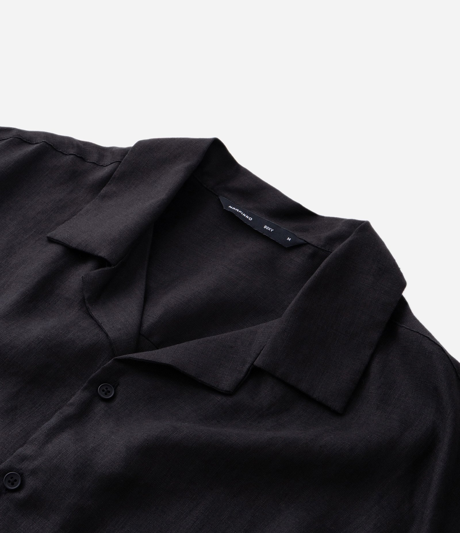 Camisa Boxy em Puro Linho com Gola bowling Preto 5