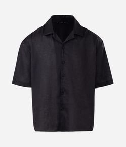 Camisa Boxy em Puro Linho com Gola bowling