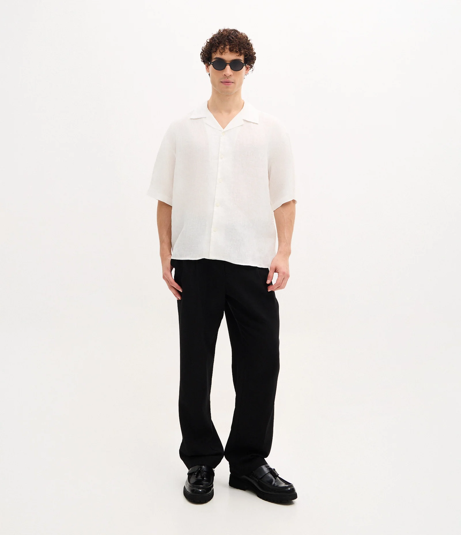 Camisa em Linho com Manga Curta Branco 1