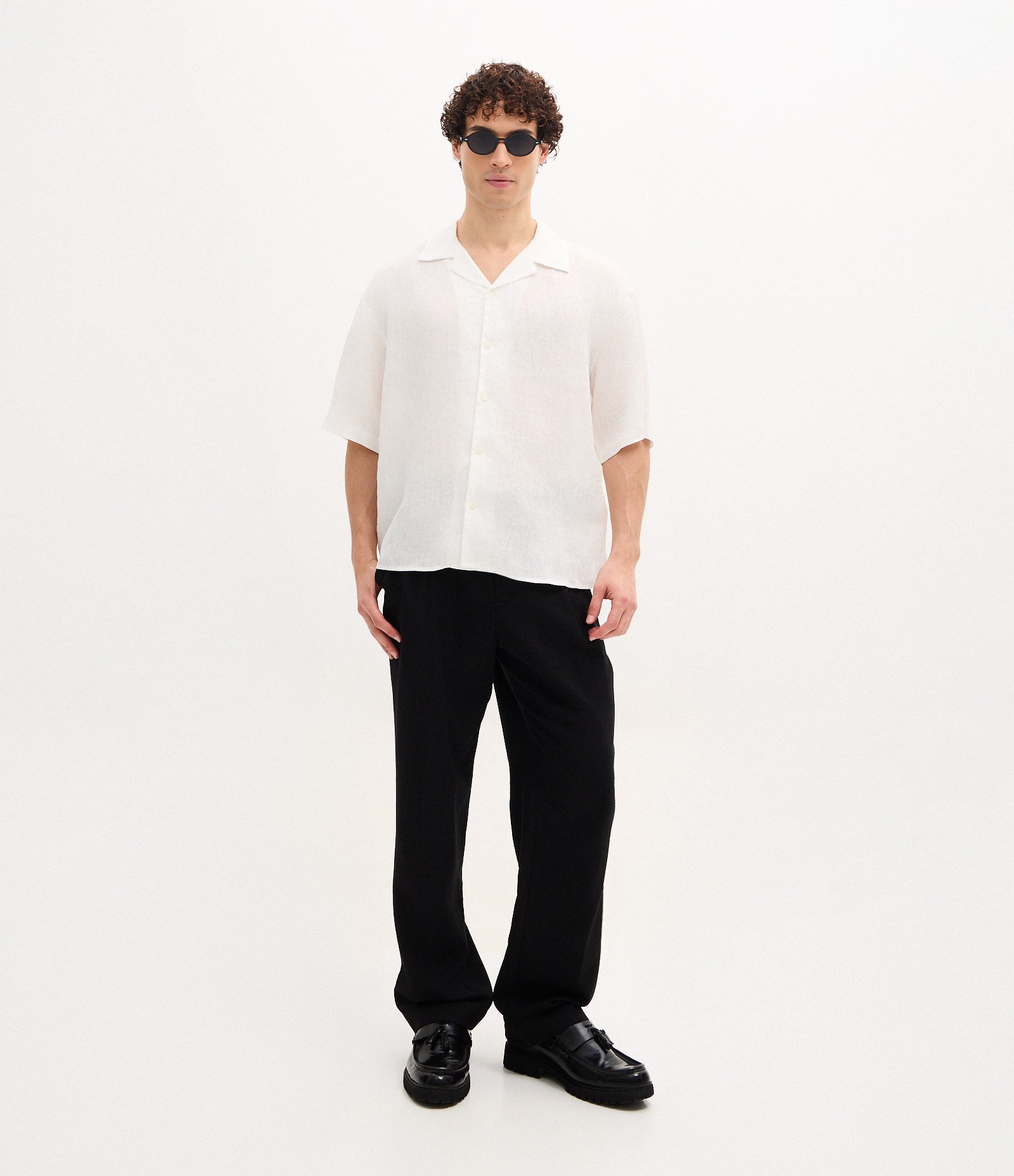 Camisa em Linho com Manga Curta Branco 5