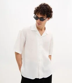 Camisa Boxy em Puro Linho com Gola bowling