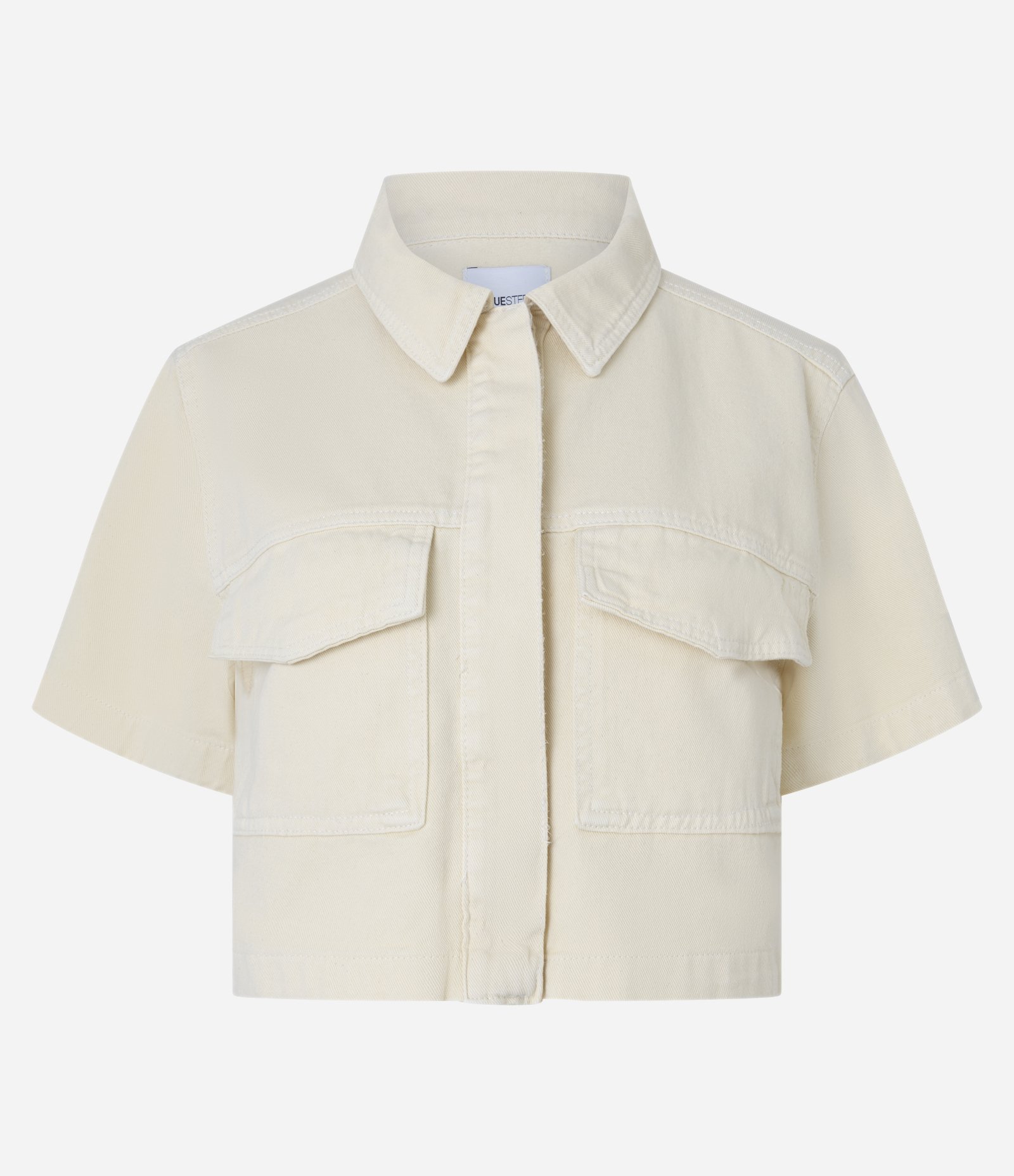 Camisa Cropped em Sarja com Bolsos e Lapela Off White 3