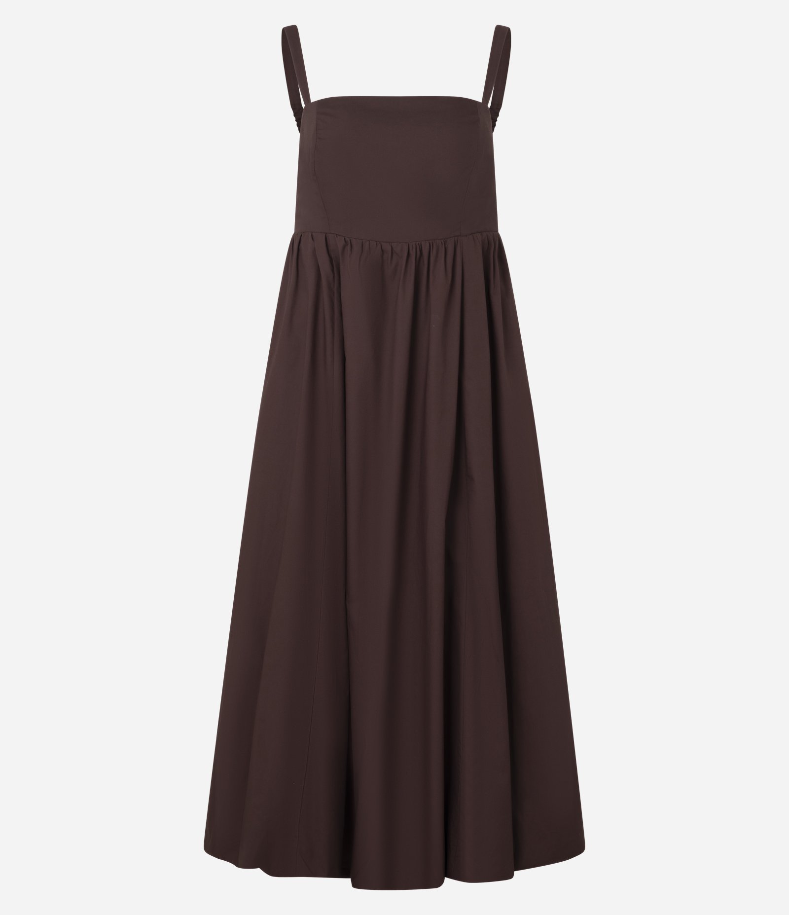 Vestido Balonê em Cotton com Elástico na Alça e Lastex Marrom 5