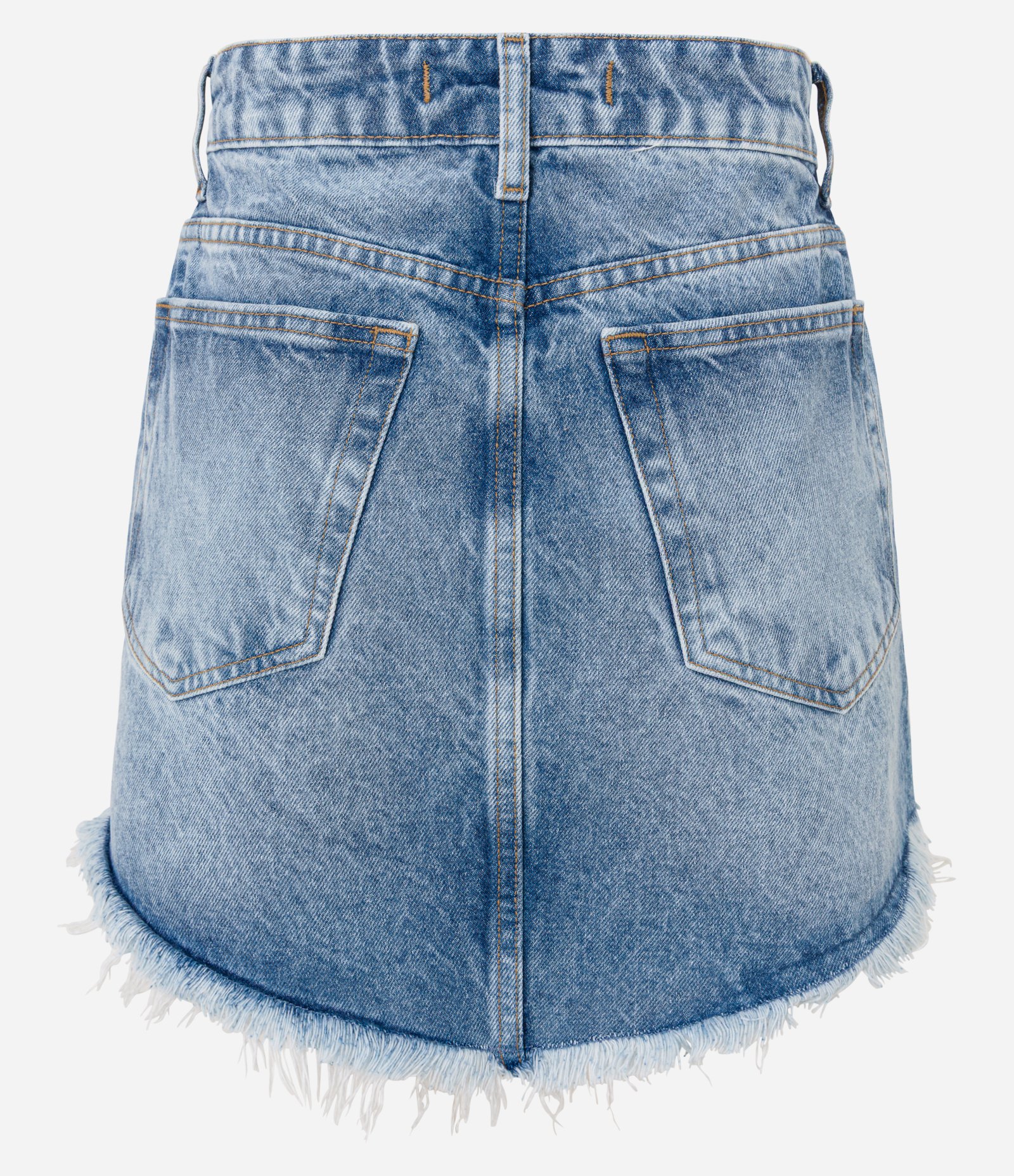 Saia Curta Jeans com Barra Desfiada Irregular Azul 6
