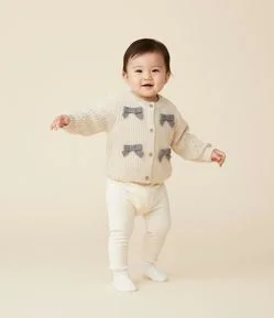 Cardigan Infantil em Tricô com Lacinhos Aplicados – Tam RN a 18 Meses