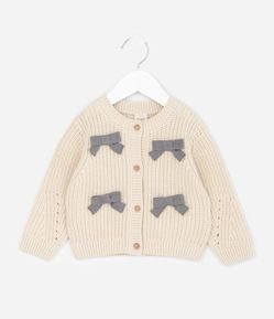 Cardigan Infantil em Tricô com Lacinhos Aplicados – Tam RN a 18 Meses