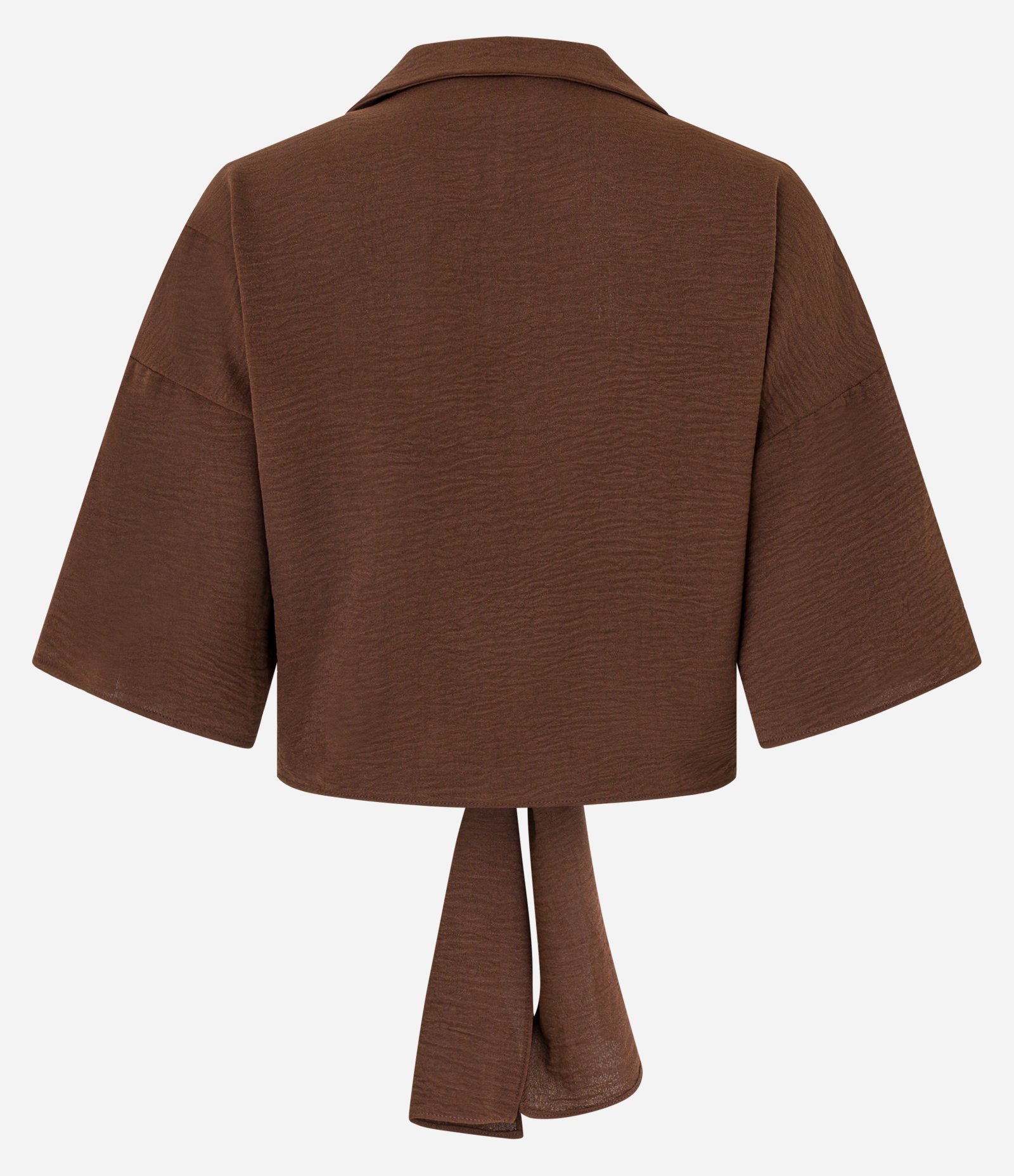 Blusa em Airflow com Gola Polo e Amarração na Barra Marrom 7