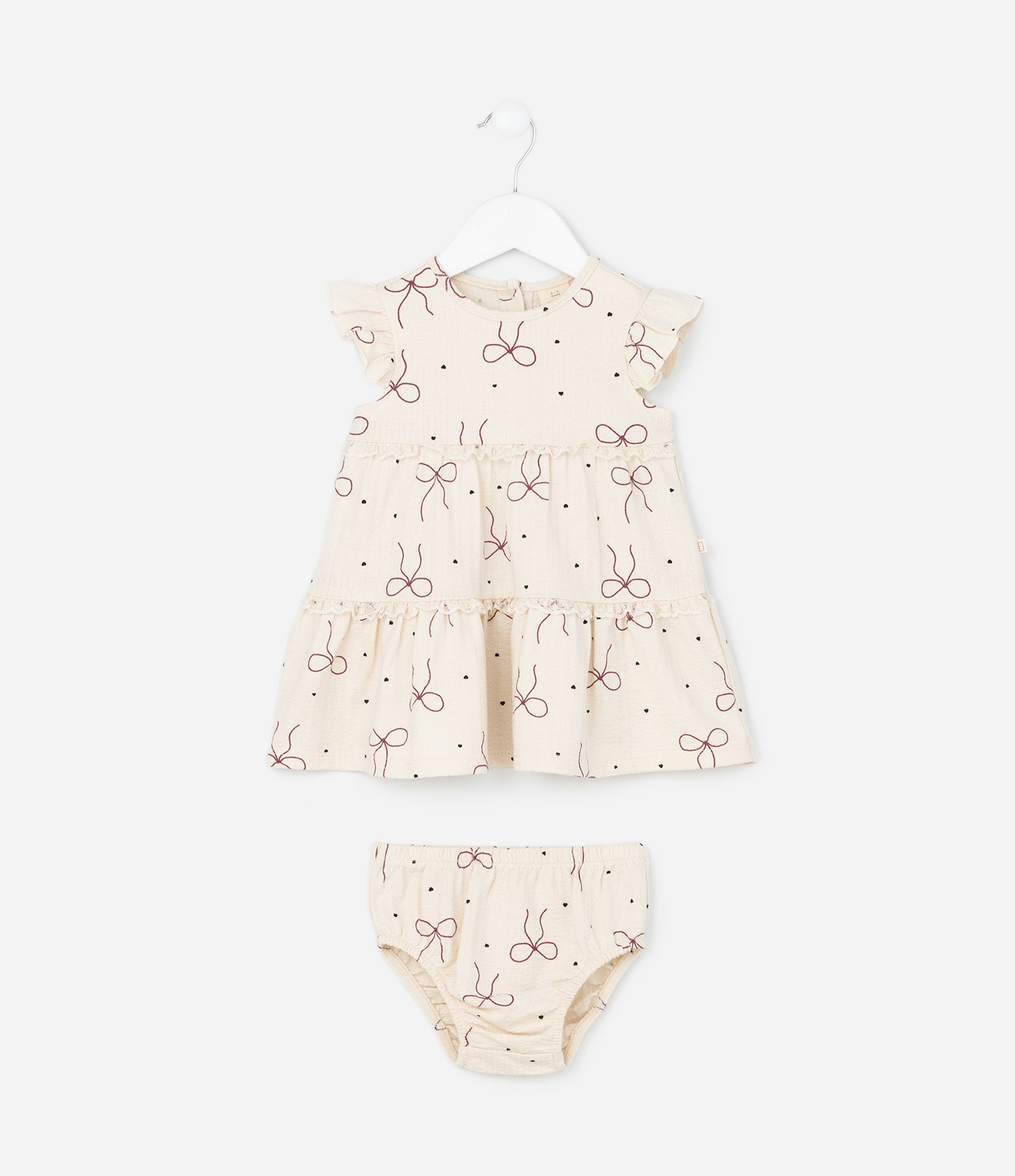 Vestido Infantil com Calcinha e Estampa de Laços – Tam 0 a 18 Meses Bege Claro 2