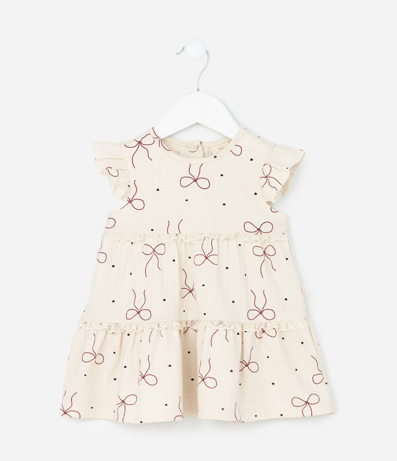 Vestido Infantil com Calcinha e Estampa de Laços – Tam 0 a 18 Meses Bege Claro 3