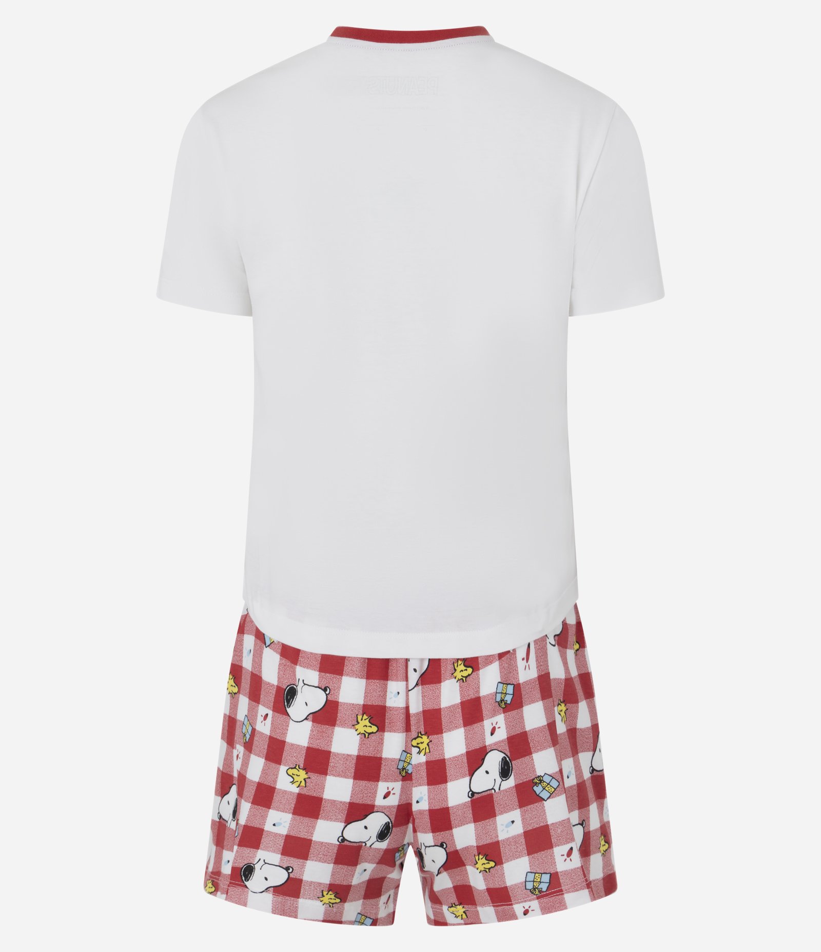 Pijama Short Doll em Cotton com Estampa Snoopy Natalino e Short Xadrez Branco/Vermelho 5