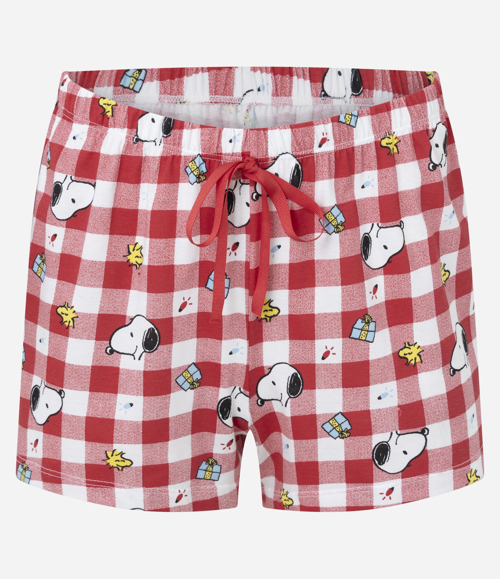 Pijama Short Doll em Cotton com Estampa Snoopy Natalino e Short Xadrez Branco/Vermelho 6