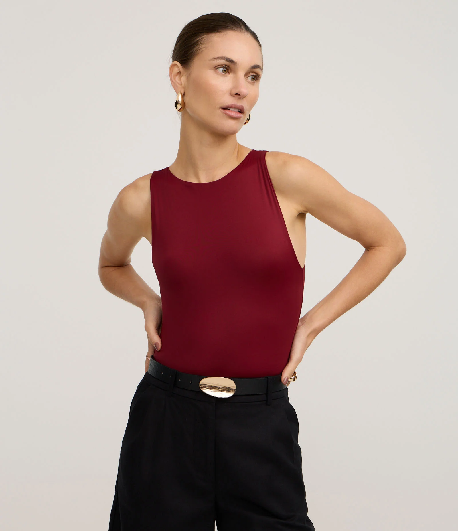 Body Básico em Poliamida com Gola Redonda Bordô 1