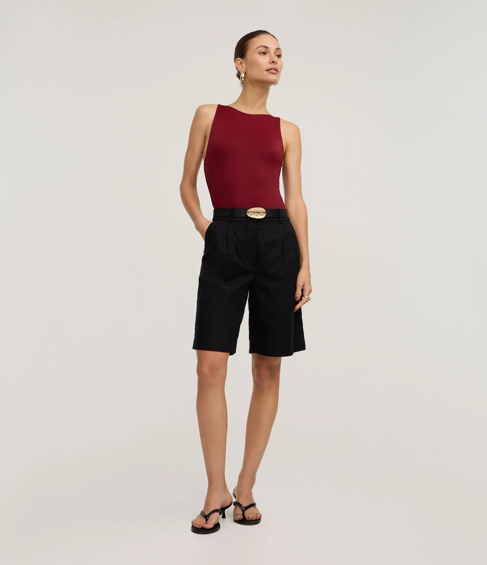 Body Básico em Poliamida com Gola Redonda Bordô 2