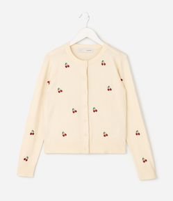 Cardigan Infantil em Tricô com Bordado de Cereja – Tam 5 a 14 Anos